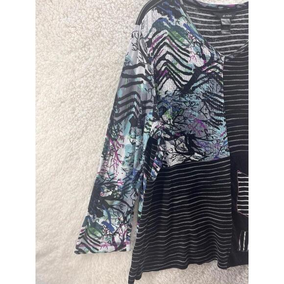 Ali Miles Women's 1X Textured Patchwork 3/4 Sleeve Top Asymmetric Hem Multicolor - Picture 7 of 9